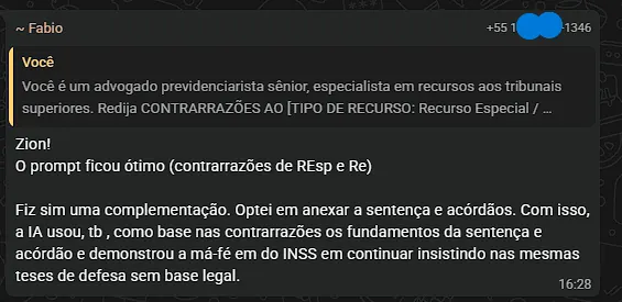Advogado comenta o prompt de contrarrazões a Recurso Especial
